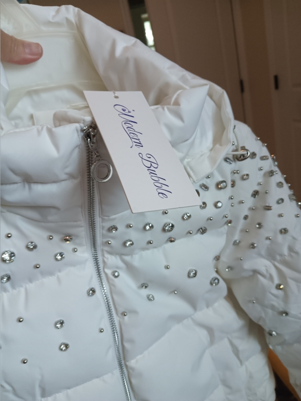 Modern Bubble White Embellished Puffer Jacket
